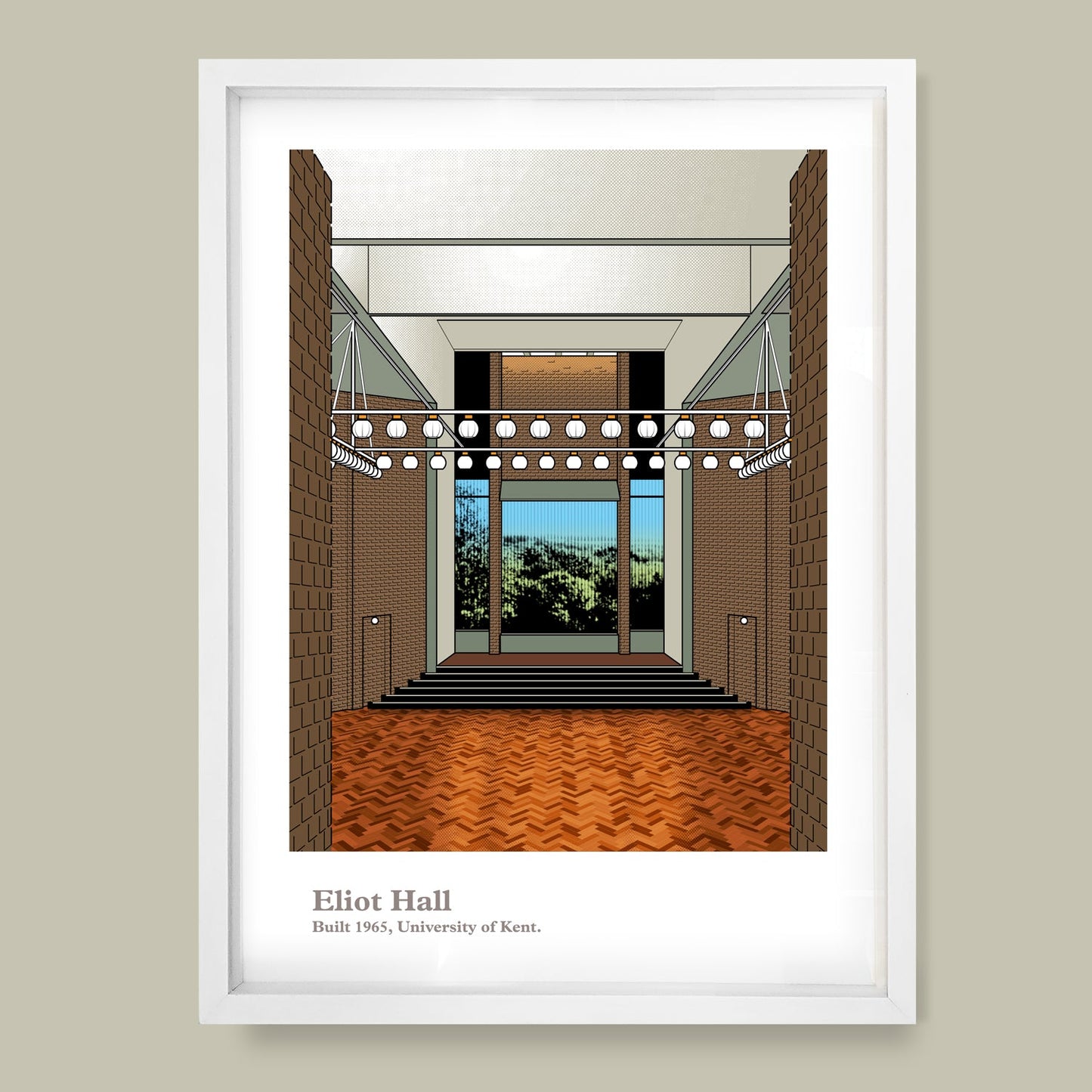 Eliot Hall University of Kent Canterbury art print by Andy Tuohy — limited edition poster of iconic hall named after T.S. Eliot