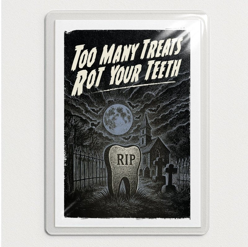TOO MANY TREATS ROT YOUR TEETH | Halloween Dental Poster (Instant Download) by Andy Tuohy Design Ltd | Andy Tuohy Design Ltd