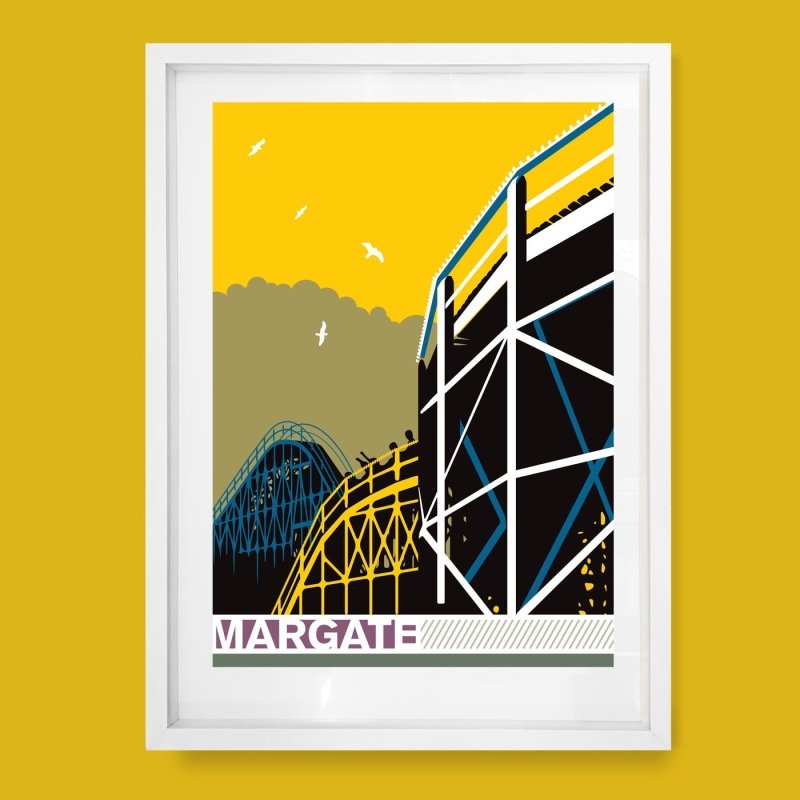 Scenic Railway Margate limited edition art print by Andy Tuohy, H70 x W50cm, signed and numbered coastal poster design.