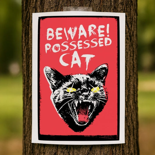 BEWARE! POSSESSED CAT — Halloween printable sign (instant download) by Andy Tuohy Design Ltd | Andy Tuohy Design Ltd