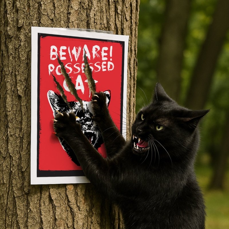BEWARE! POSSESSED CAT | Halloween printable sign | Instant Download by Andy Tuohy Design Ltd | Andy Tuohy Design Ltd
