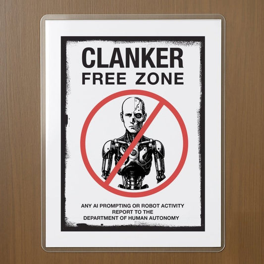 CLANKER FREE ZONE | Halloween Printable Sign (Instant Download) by Andy Tuohy Design Ltd | Andy Tuohy Design Ltd