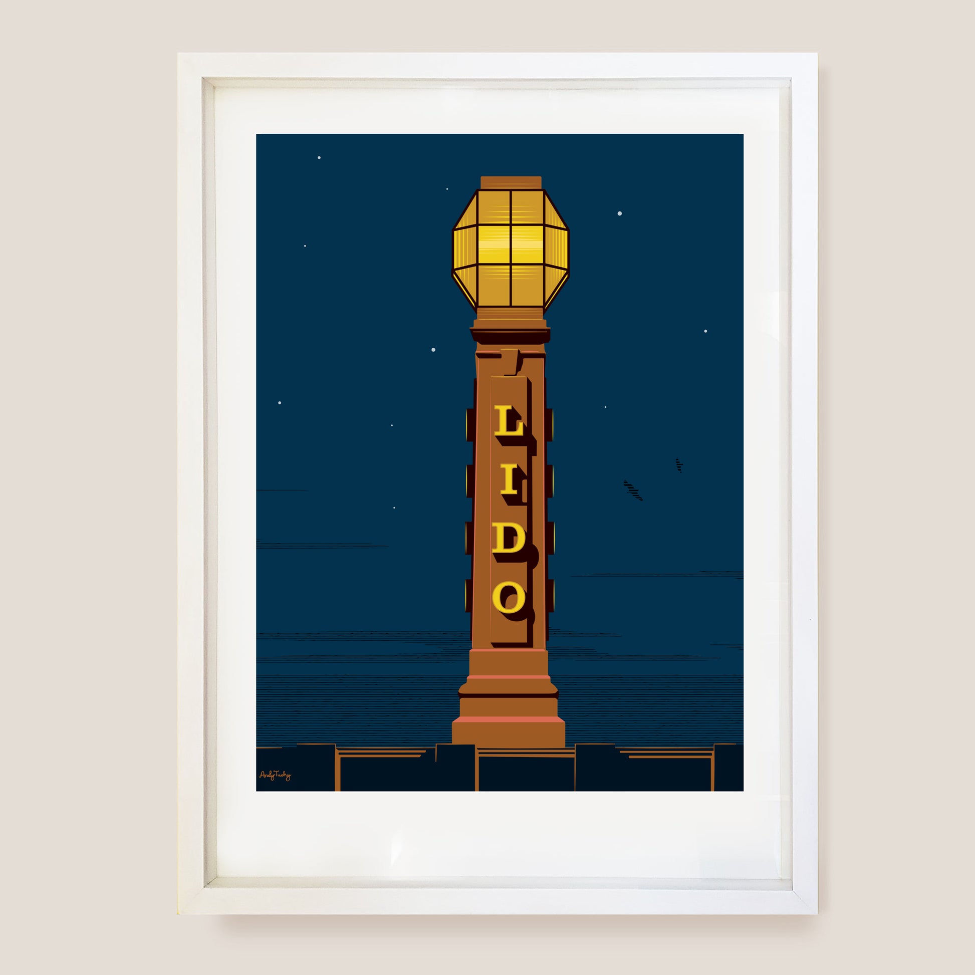 Cliftonville Lido Margate limited edition art print by Andy Tuohy, H70 x W50cm, signed and numbered coastal poster design.

