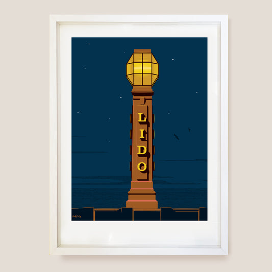 Cliftonville Lido Margate limited edition art print by Andy Tuohy, H70 x W50cm, signed and numbered coastal poster design.
