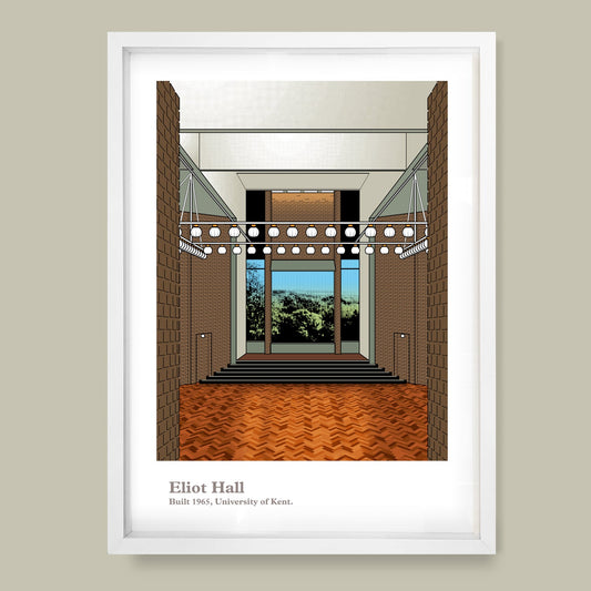 Eliot Hall University of Kent Canterbury art print by Andy Tuohy — limited edition poster of iconic hall named after T.S. Eliot