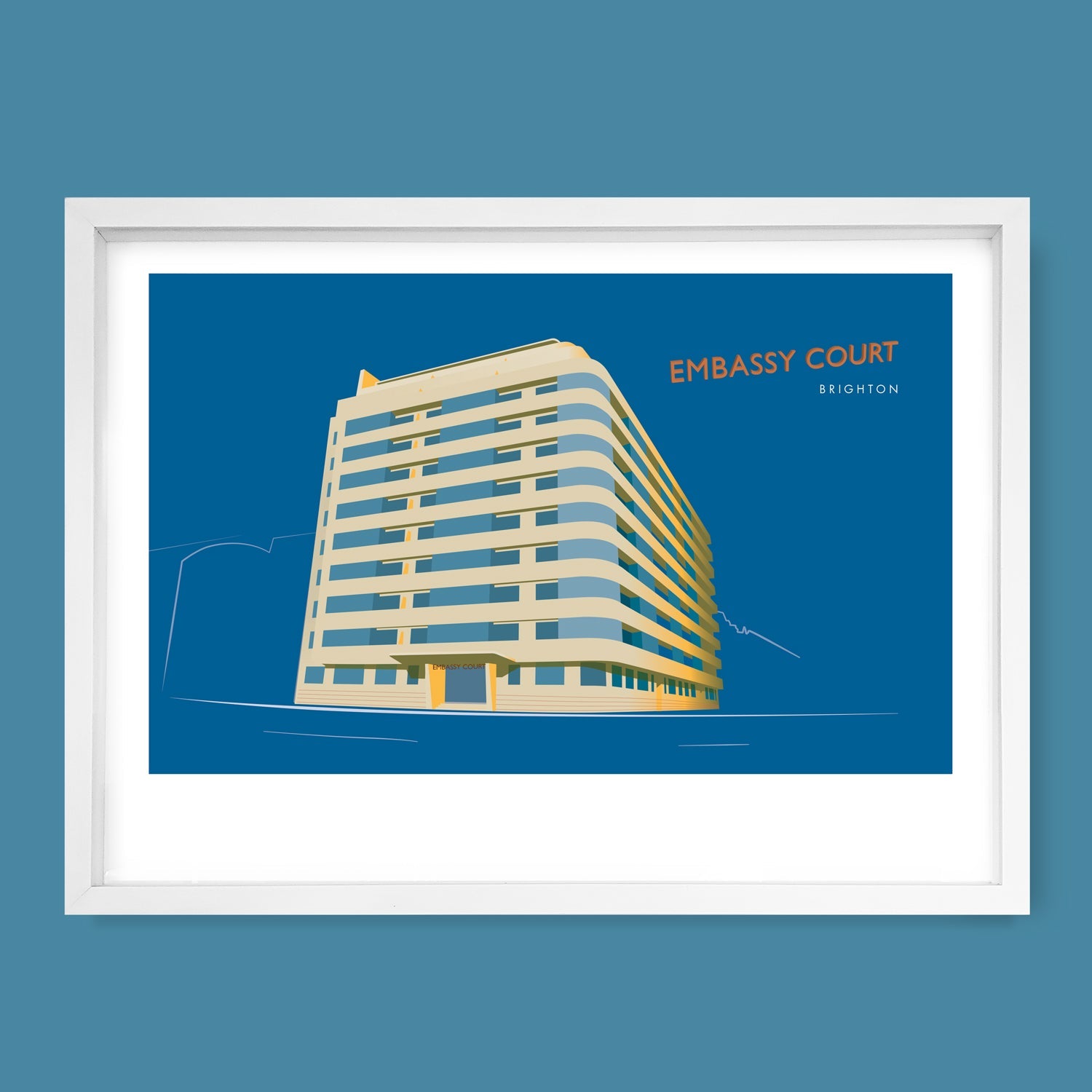 Embassy Court, Brighton – limited edition giclée art print by Andy Tuohy (50 x 70 cm, unframed), Grade II* Modernist landmark by Wells Coates.