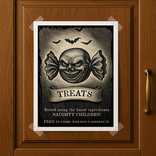 EVIL TREATS | Creepy Halloween Printable Sign | Instant Download by Andy Tuohy Design Ltd | Andy Tuohy Design Ltd