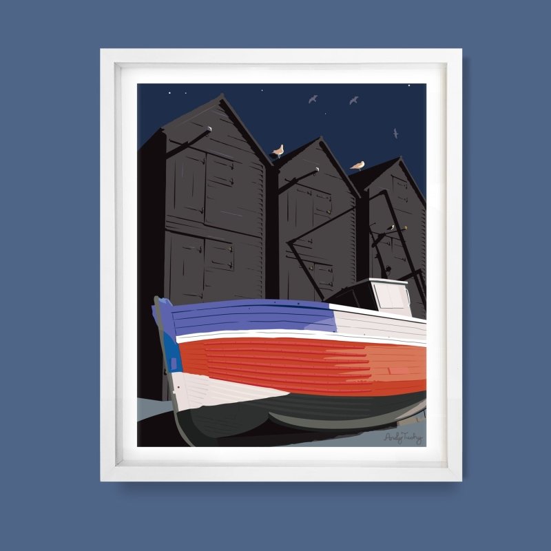 Hastings Net Shops (Fishermen’s Huts) Poster | Limited Edition Art Print by Andy Tuohy by Andy Tuohy | Andy Tuohy Design Ltd