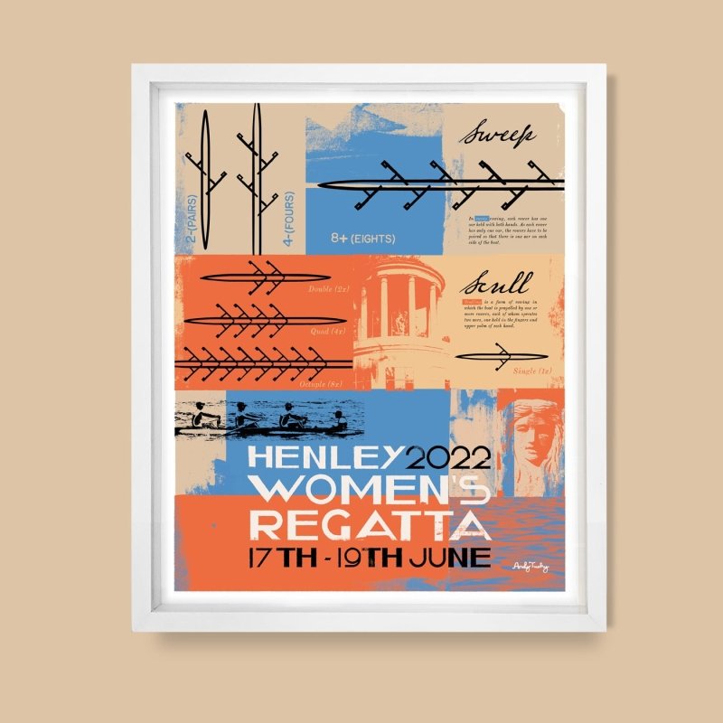 Henley Women’s Regatta 2022 limited edition rowing poster art print by Andy Tuohy.
