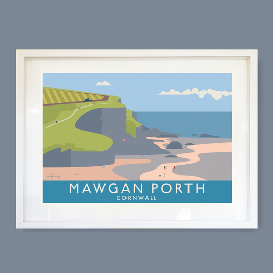 Mawgan Porth Cornwall art print by Andy Tuohy — limited edition coastal poster