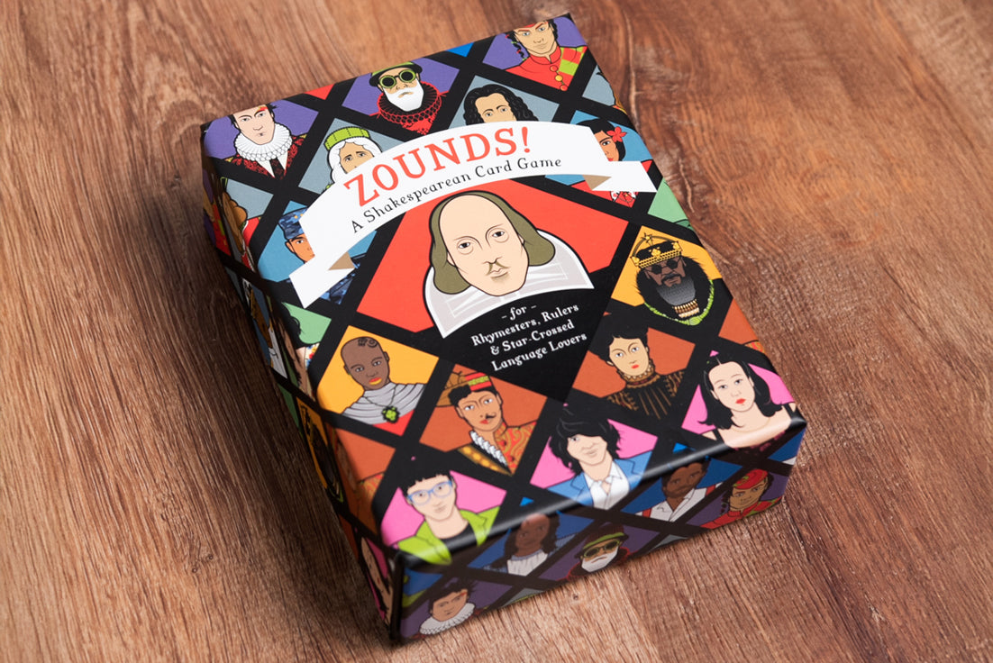 Zounds’ Shakespeare card game packaging and cards designed for Penguin Books