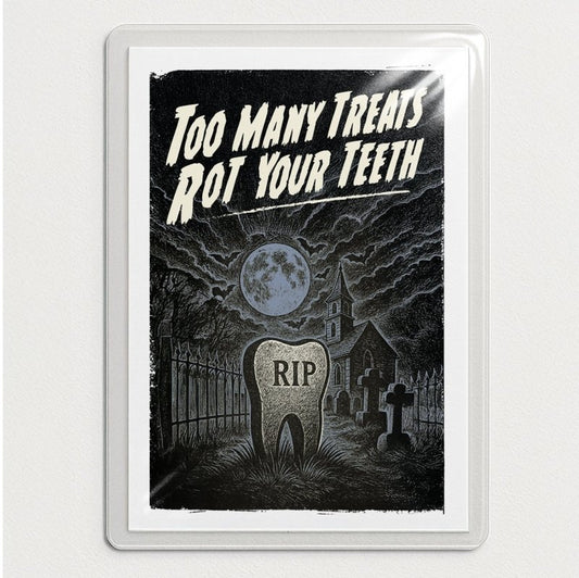TOO MANY TREATS ROT YOUR TEETH | Halloween Dental Poster (Instant Download) by Andy Tuohy Design Ltd | Andy Tuohy Design Ltd