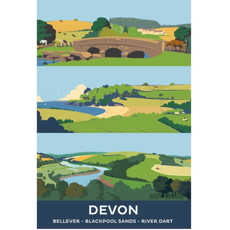 Devon Print, Dartmoor, River Dart, Blackpool Sands by Andy Tuohy | Andy Tuohy Design Ltd