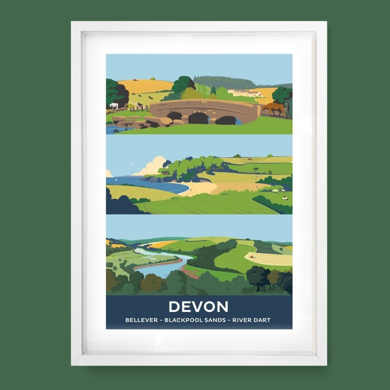 Devon Print, Dartmoor, River Dart, Blackpool Sands by Andy Tuohy | Andy Tuohy Design Ltd
