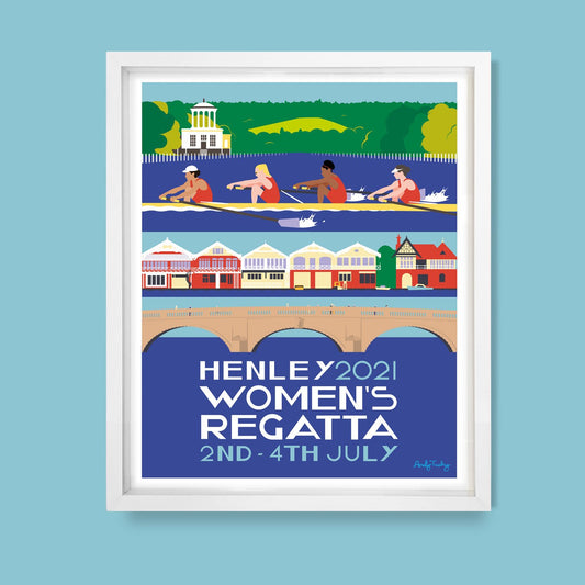 Henley Women’s Regatta 2021 limited edition rowing poster art print by Andy Tuohy.
